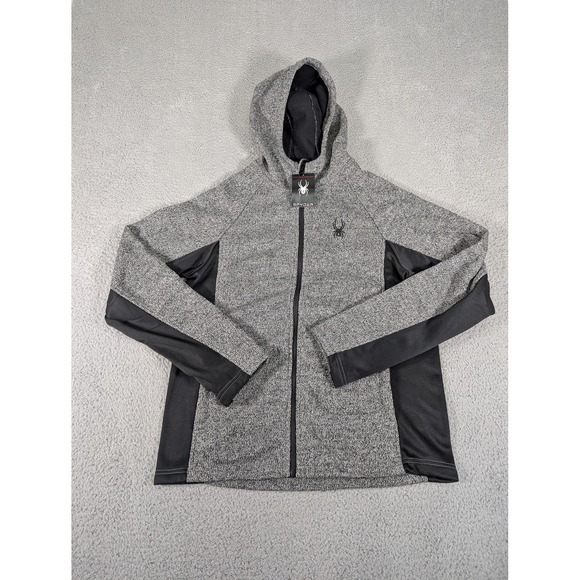 Spyder Full Zip Hoodie Jacket Mens Medium Charcoal Heather Gray Black Polyester‎ - Picture 1 of 16